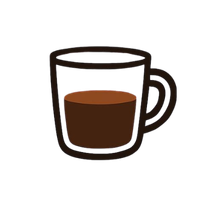 Illustration of a glass espresso cup with a dark brown liquid on a white background