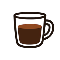 Illustration of a glass lungo cup with a dark brown liquid on a white background