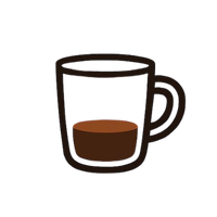 Illustration of a glass ristretto cup with a dark brown liquid on a white background